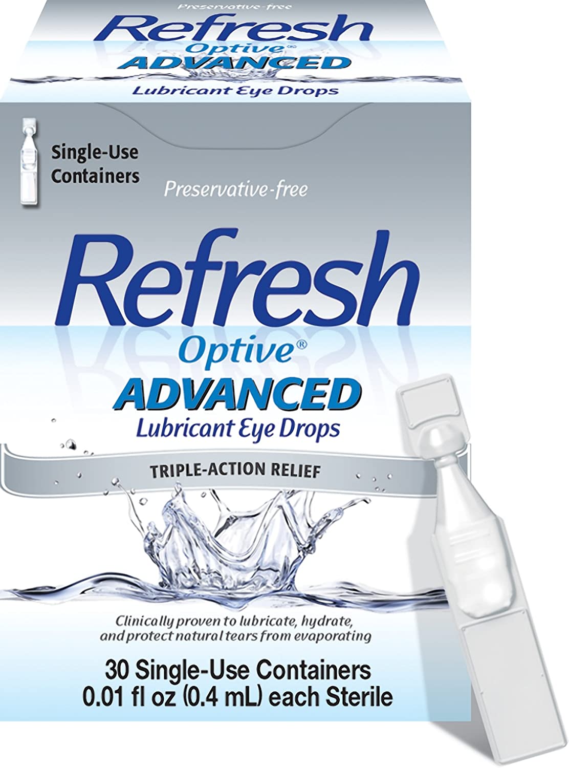 Refresh Optive Advanced Lubricant Eye Drops, Preservative-Free, Single-Use Containers, 0.01 Fl Oz - 30 Count